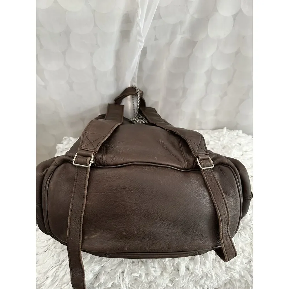Vintage Leather Drawstring Backpack Brown Distressed Genuine Cowhide Unisex